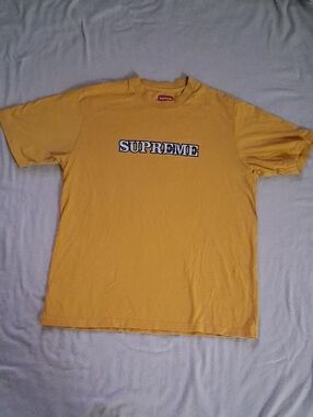 Supreme Yellow Crewneck Tee with Red Logo Tag